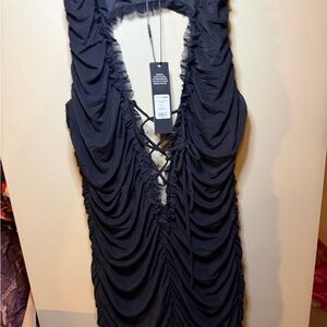 Elegant Black Ruched Halter Romper